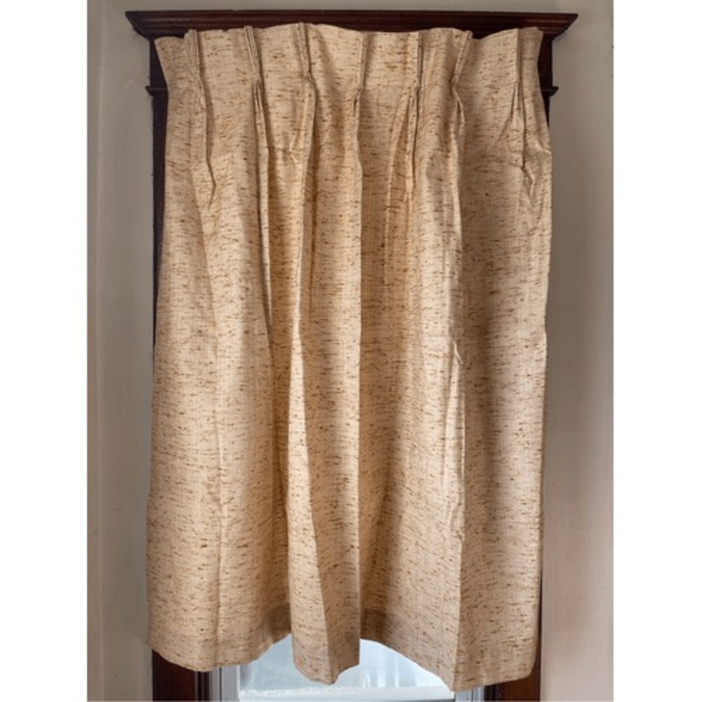 Vintage Sears Perma-Prest MCM Heavy Drapes Gold‎ Fleck Pinch Pleat Curtains Set